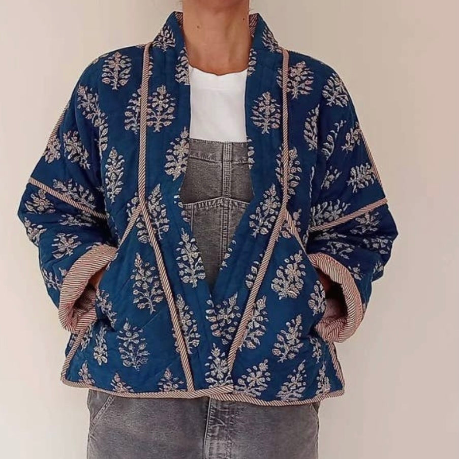 Quilted Cardigan Kimono black, white and blue Woman popular Medium - Large