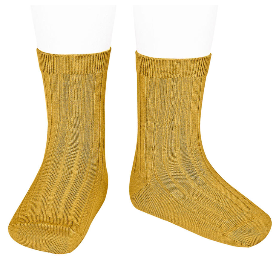 Cóndor Short Ribbed Cotton Socks - Mustard