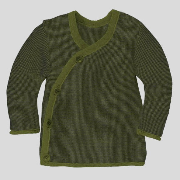 Disana Organic Merino Baby Cardigan - Olive/Anthracite Melange
