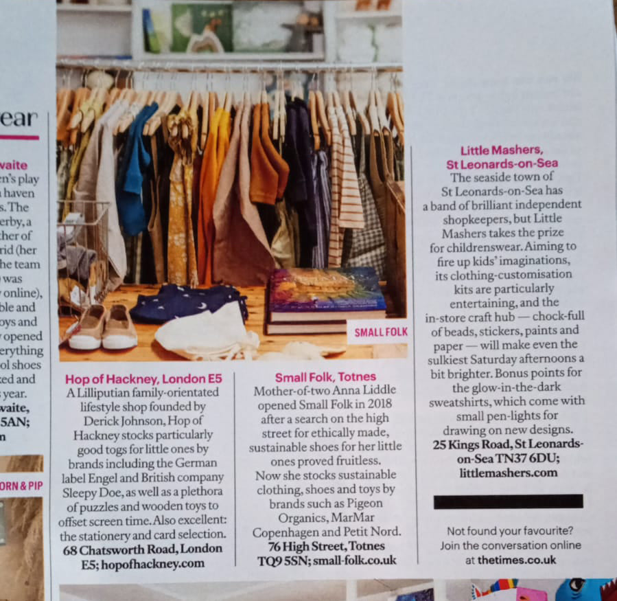 SMALL-FOLK in Sunday Times Style Magazine: 50 of the Best Independent Shops in the UK