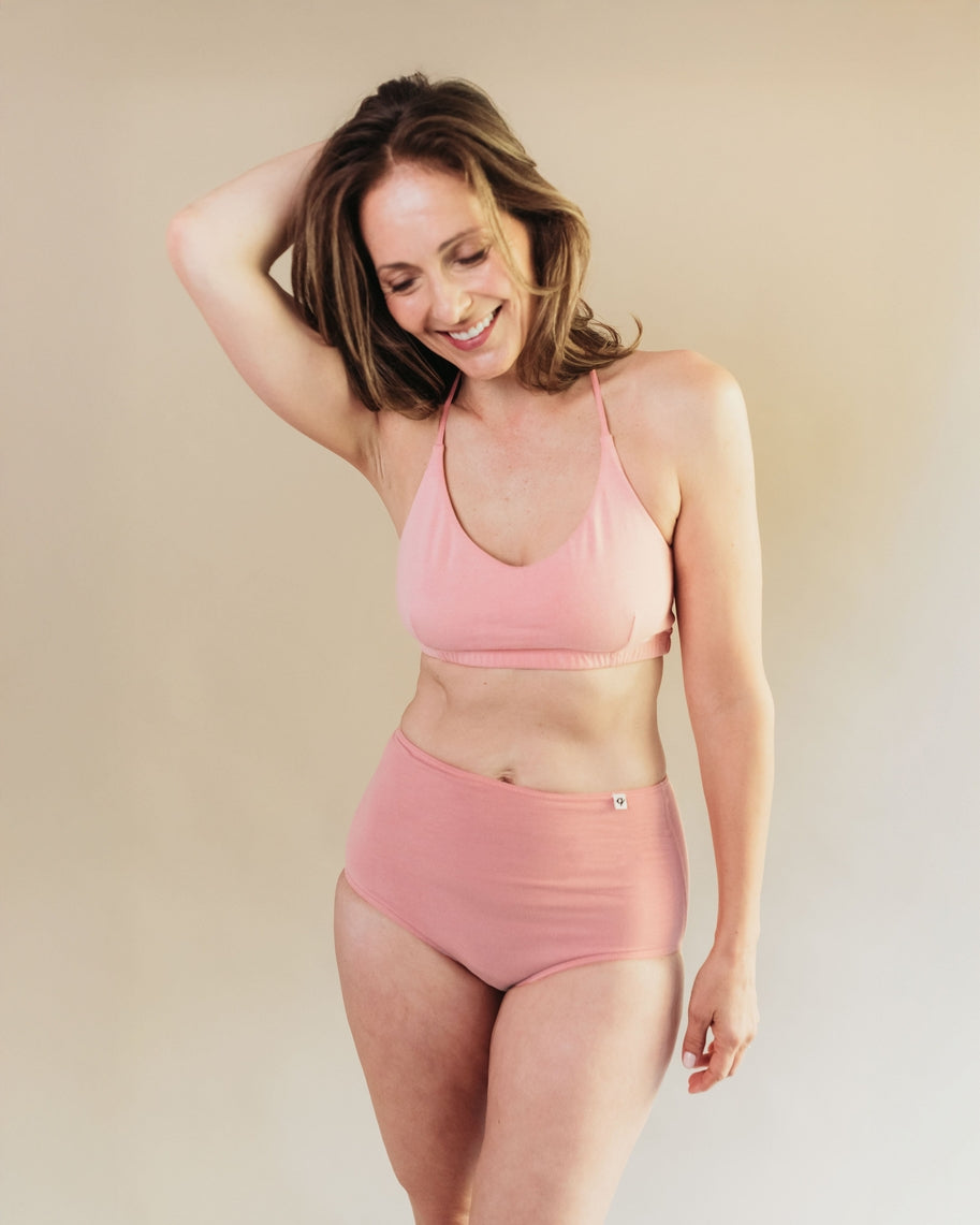 Q for Quinn Women's High Waist Brief - 95% Organic Cotton - Dark/Light Madder (2 Pack)