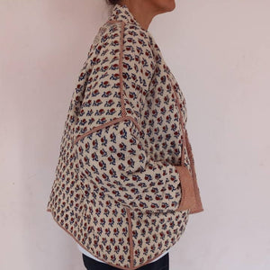 Cotton Conscious Organic Women's Quilted Kimono Jacket - Floral Block Print