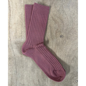 Women's Short Ribbed Merino Wool Socks - Plum