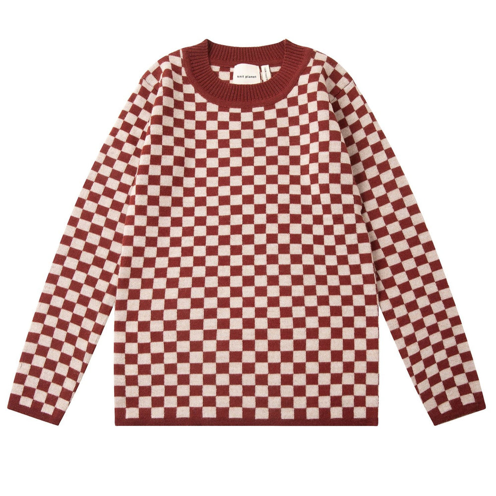 Knit Planet Checkered Merino Knit Pullover - Caramel/Cream