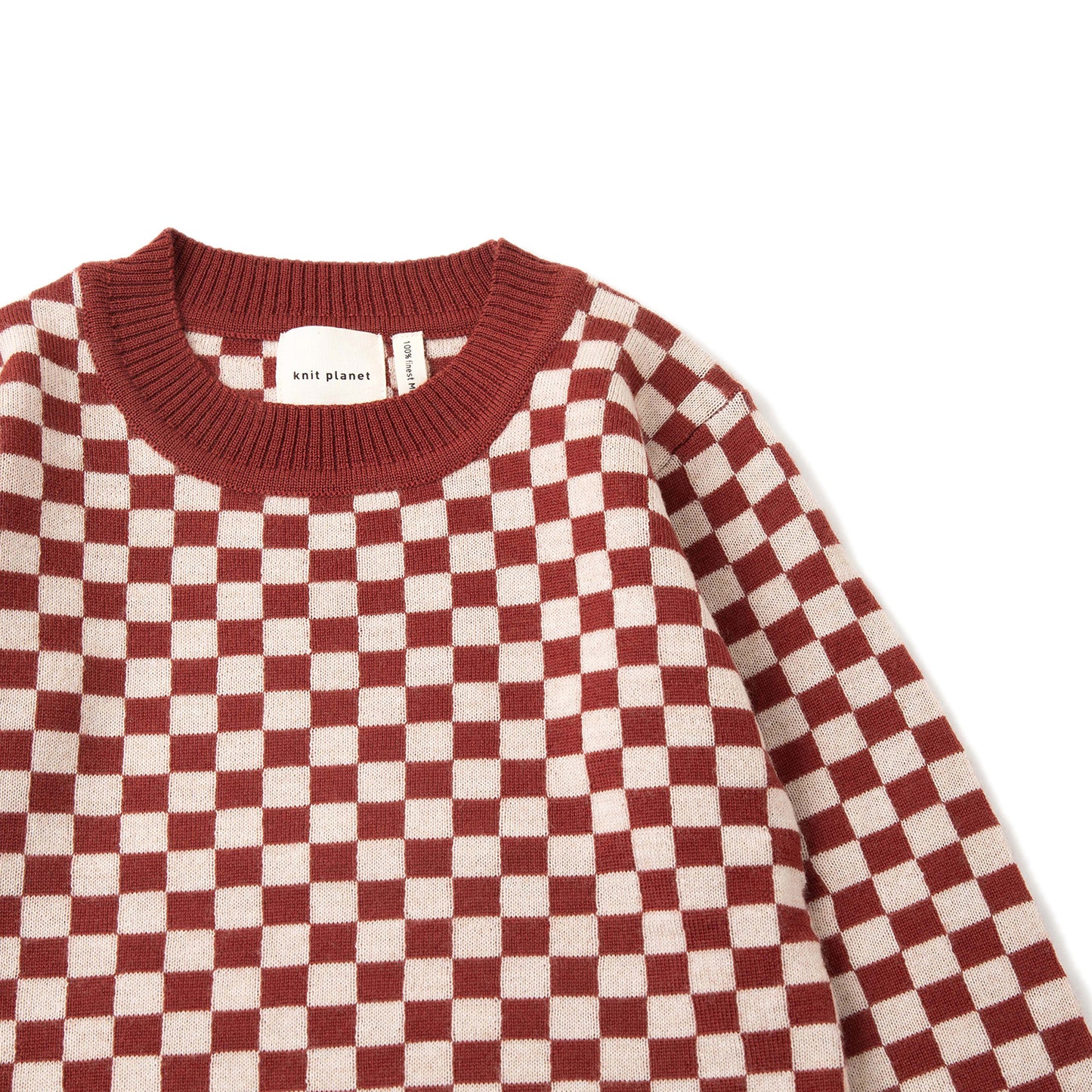 Knit Planet Checkered Merino Knit Pullover - Caramel/Cream