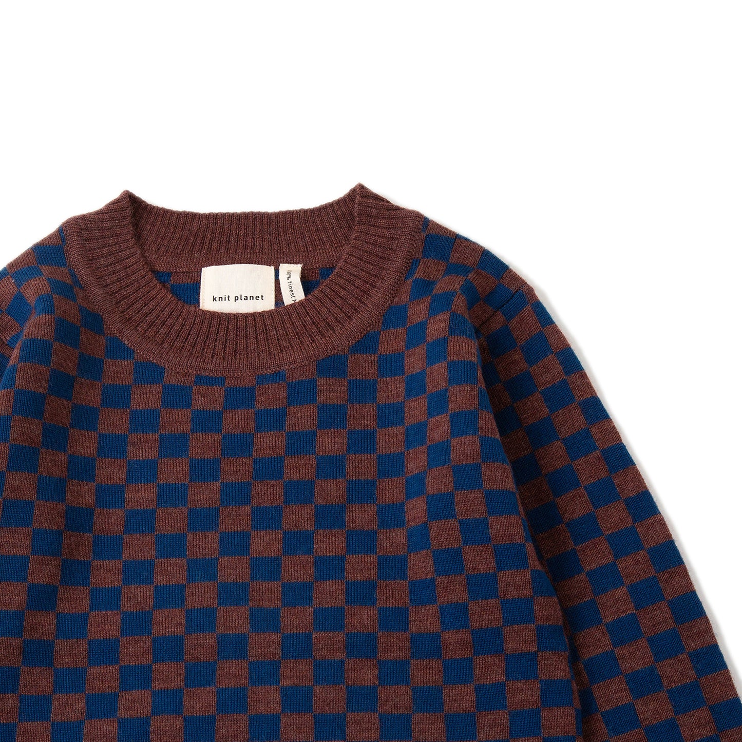 Knit Planet Checkered Merino Knit Pullover - Navy/Choco