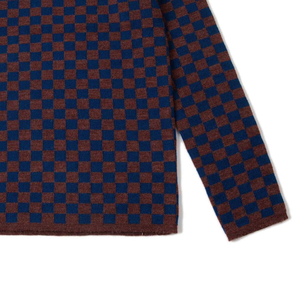 
                      
                        Knit Planet Checkered Merino Knit Pullover - Navy/Choco
                      
                    