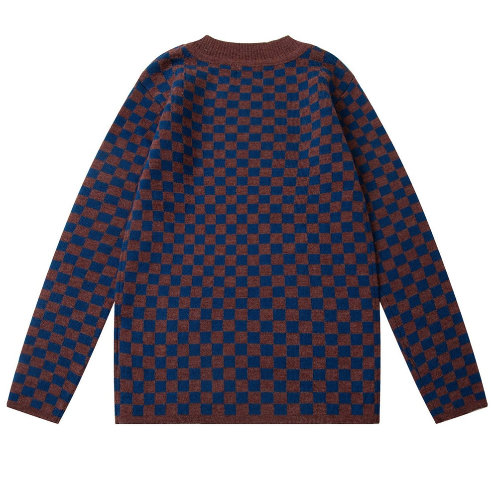 
                      
                        Knit Planet Checkered Merino Knit Pullover - Navy/Choco
                      
                    