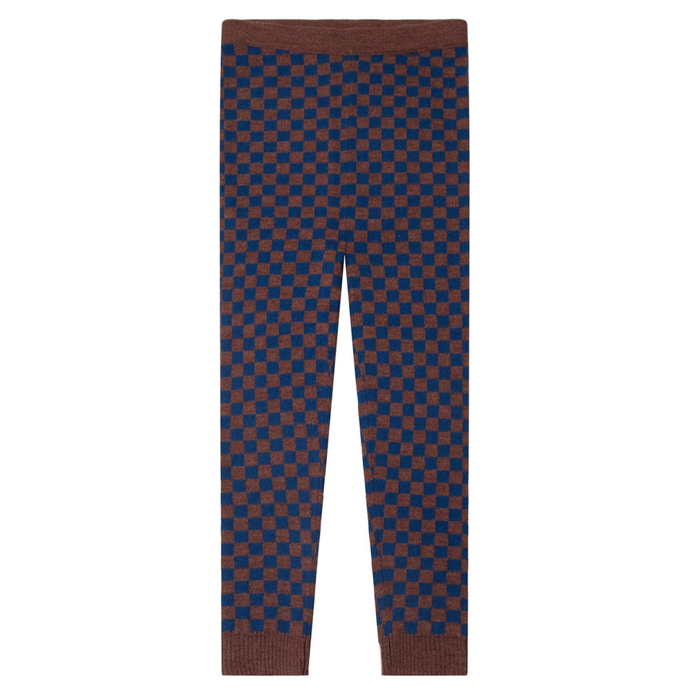 Knit Planet Checkered Merino Knit Leggings - Navy/Choco