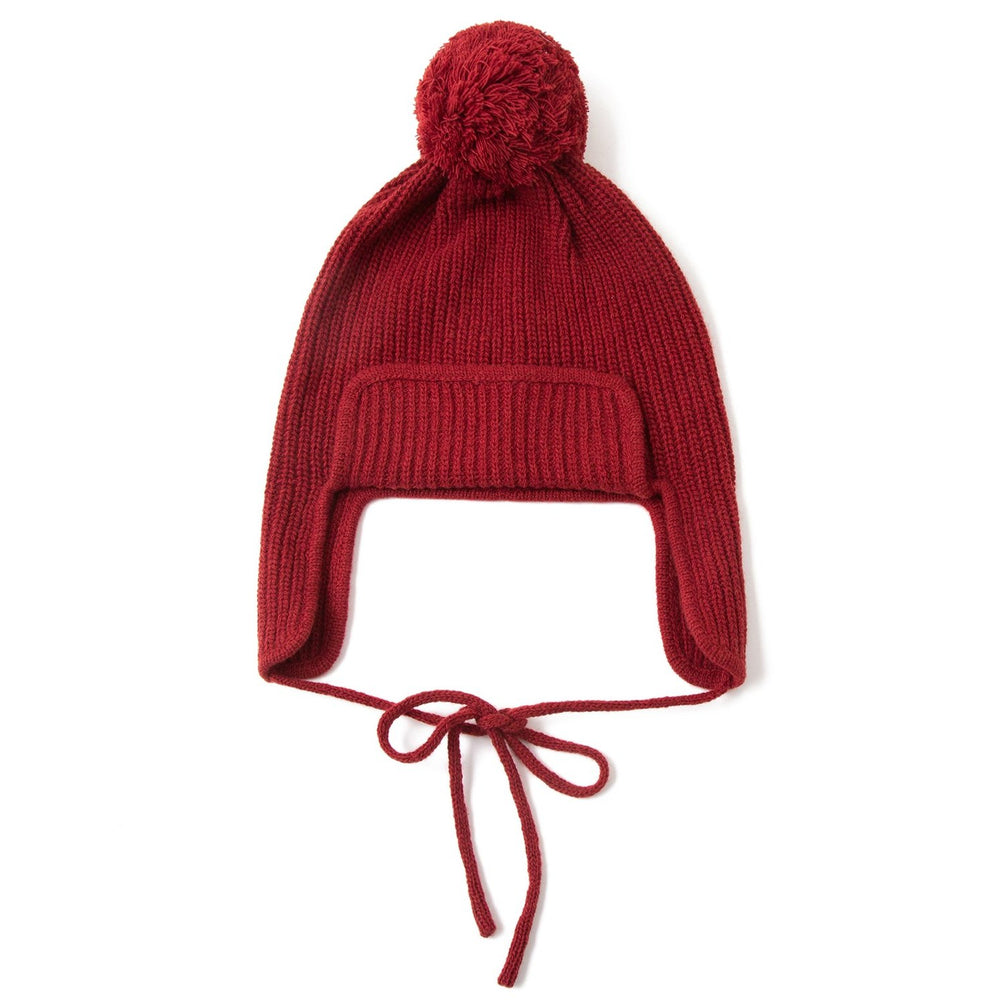 Knit Planet Merino Wool Flapped Hat - Red