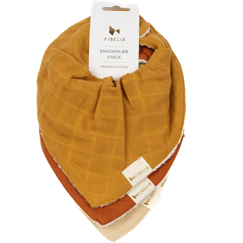 Fabelab DK Bandana Bib | 3 Pack, Ochre Mix