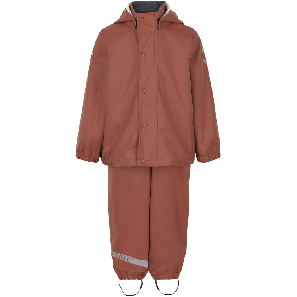 MIKK-LINE Denmark Recycled Plastic Waterproof Dungaree Rain Set - Russet