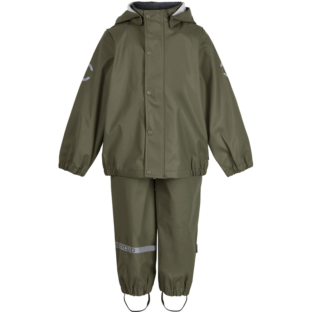 MIKK-LINE Denmark Recycled Plastic Waterproof Rain Set, No Braces - Dusty Olive