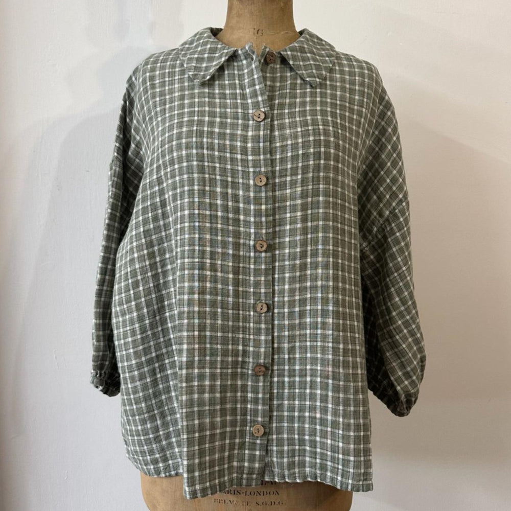 La Petite Alice Women's Cecille Linen Shirt - Green Check