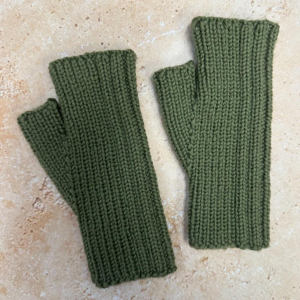 SMALL FOLK HandknitsHand Knitted Ribbed Fingerless Mitts - Pistachio