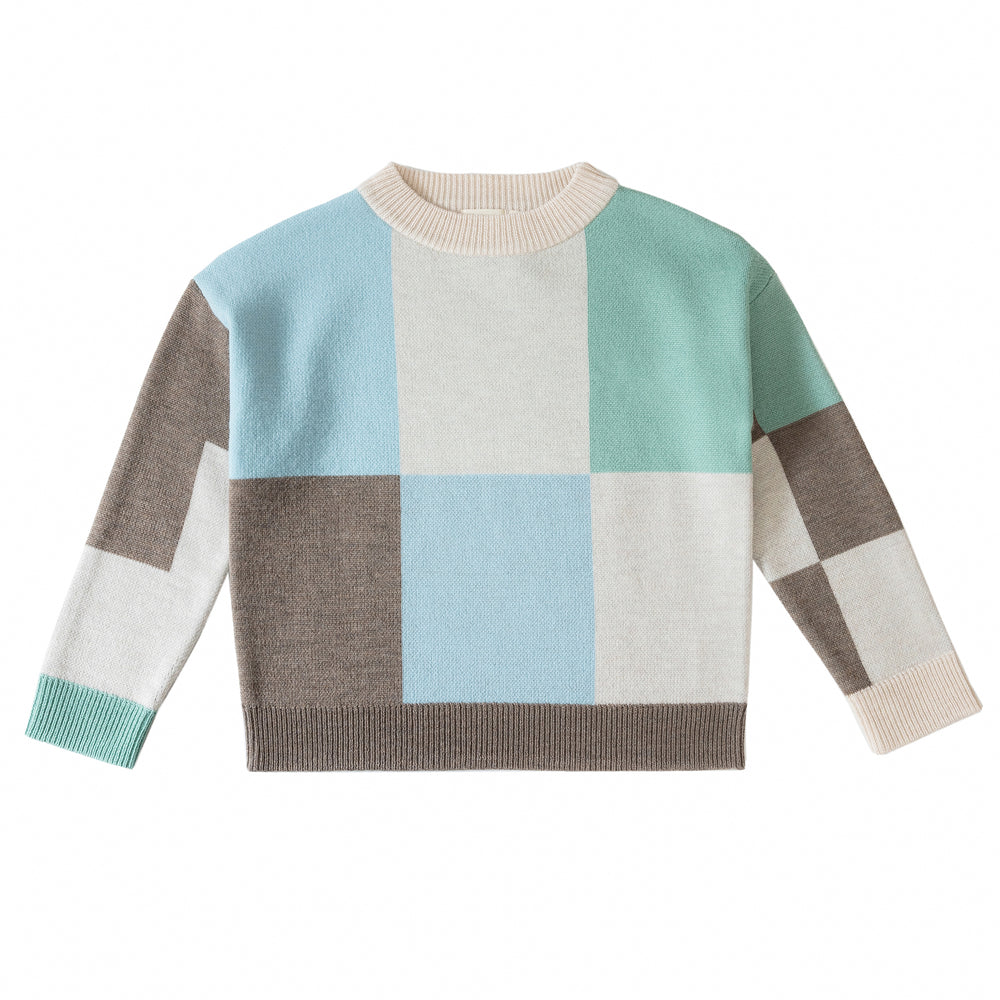 Knit Planet Fine Knit Colour Block Jumper - Sky Multi
