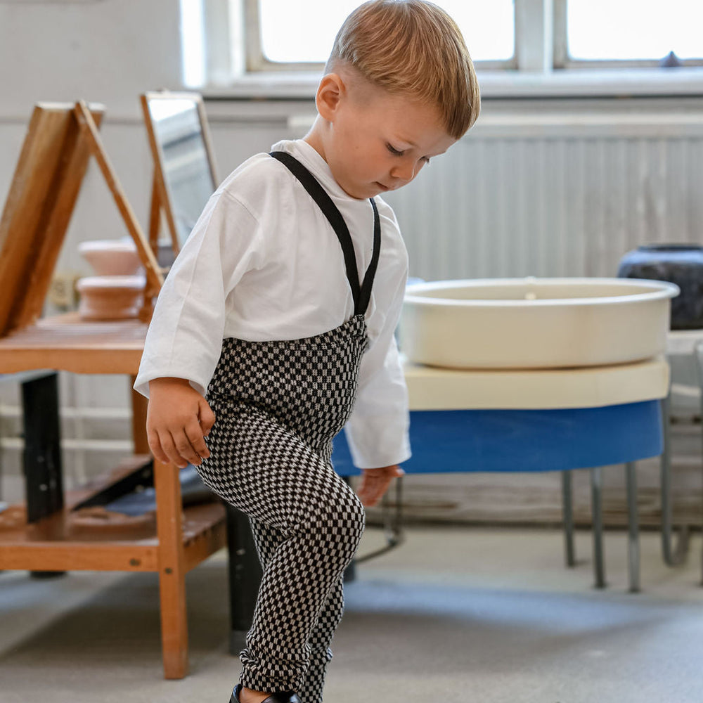 
                  
                    Silly Silas Footless Tights With Braces - Black x White Checked
                  
                
