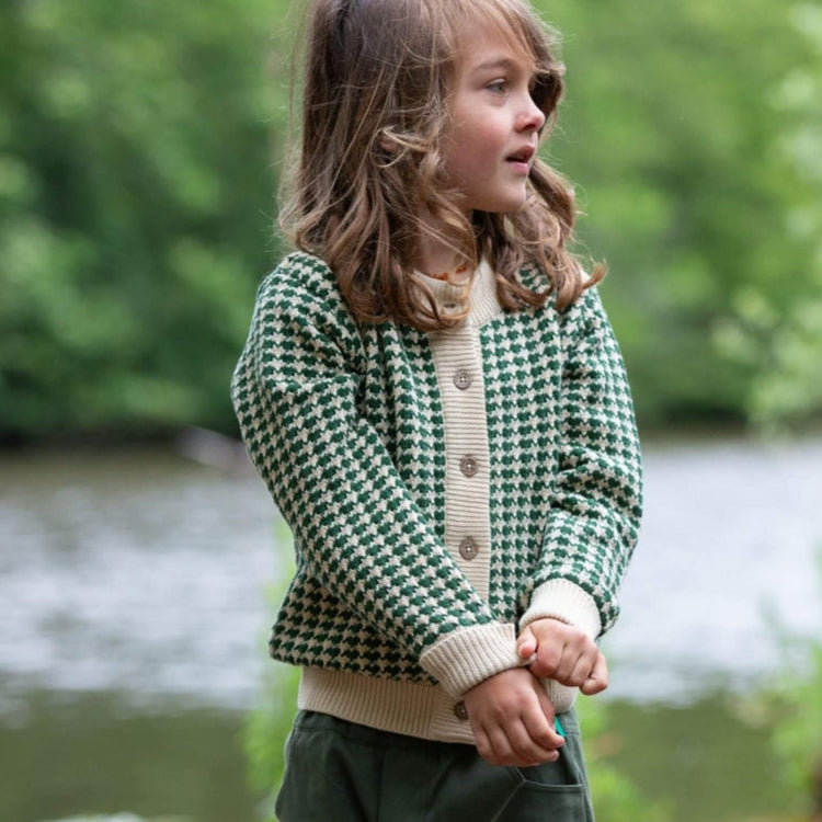 Little Green Radicals From One To Another Olive Striped Knitted Cardigan