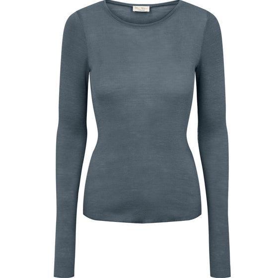 MarMar Copenhagen Women's Long Sleeve Tamra Wool Rib Tee Shirt - Stormy Blue