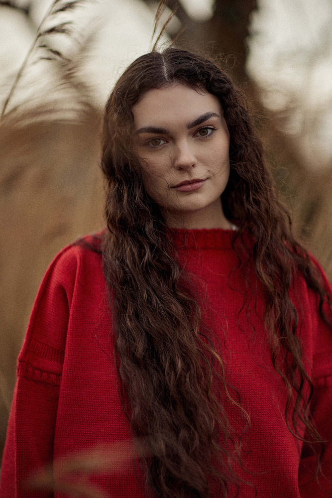 
                  
                    Le Tricoteur Adults Red Cropped Guernsey Jumper
                  
                