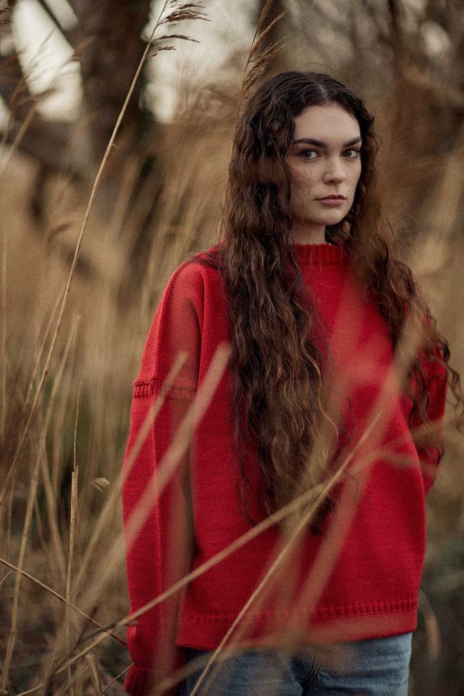 
                  
                    Le Tricoteur Adults Red Cropped Guernsey Jumper
                  
                