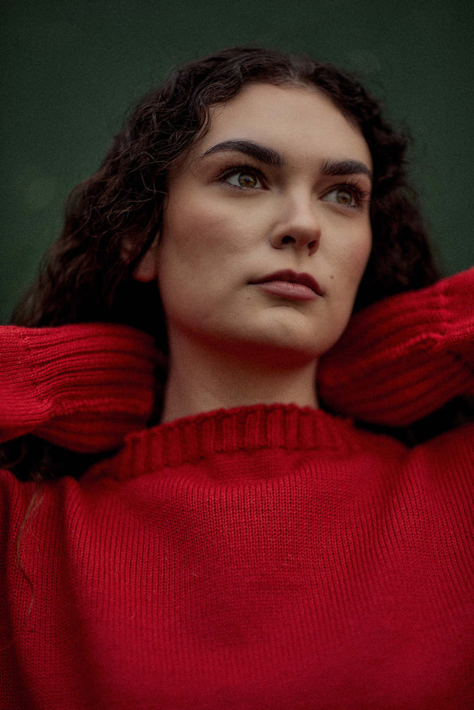 
                  
                    Le Tricoteur Adults Red Cropped Guernsey Jumper
                  
                