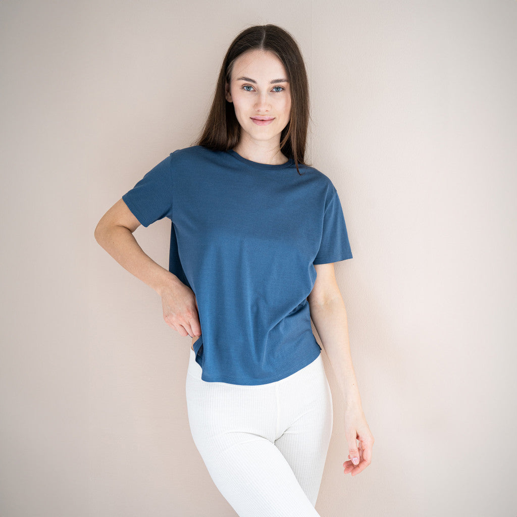Minimalisma Women's Silk/Cotton Short Sleeve Tee - Fjord Blue