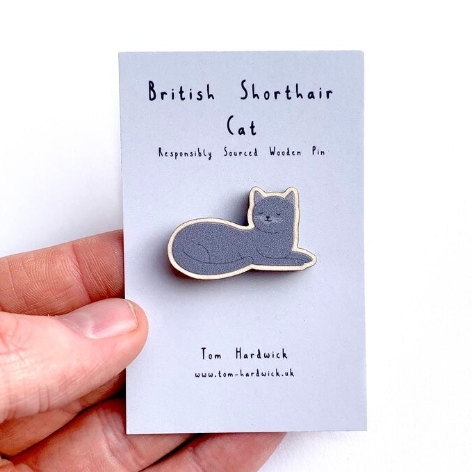 Tom Hardwick British Shorthair Cat, Responsibly Sourced Birch Wood Pin