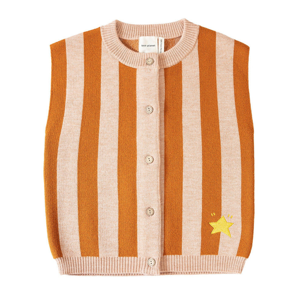 Knit Planet Stripe Knit Vest - Gingerbread/Pastel Orange