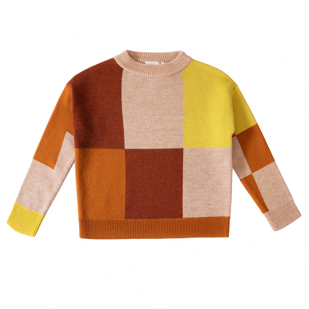 Knit Planet Fine Knit Colour Block Jumper - Caramel Multi