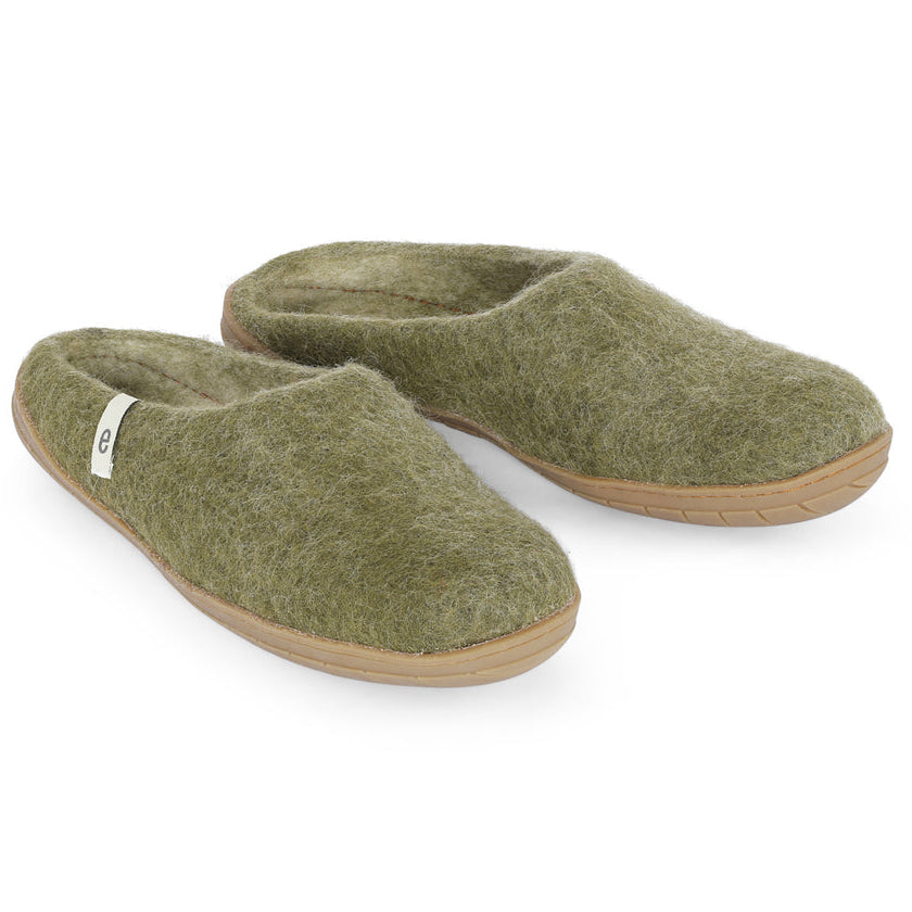 Egos Copenhagen Adult Rubber Soled Wool Slippers - Moss Green