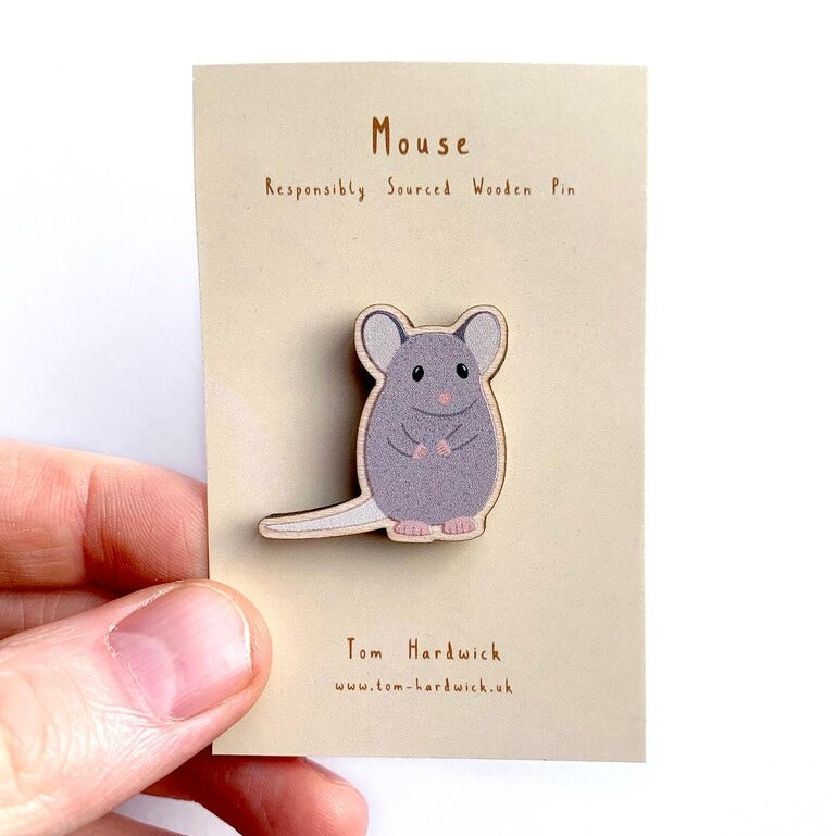 Grey Mouse, Responsibly Sourced Birch Wood Pin