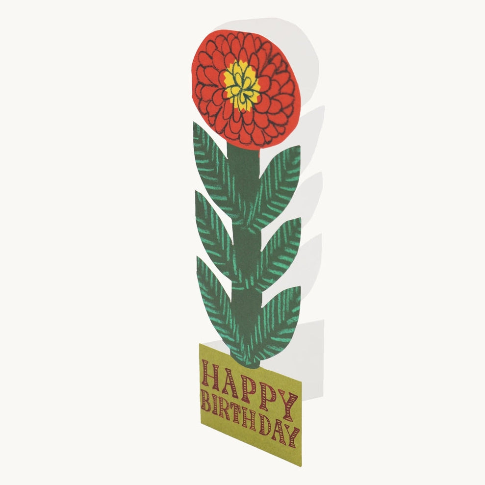 Hadley Paper Goods Cheery Red Flower, Happy Birthday Greeting Card