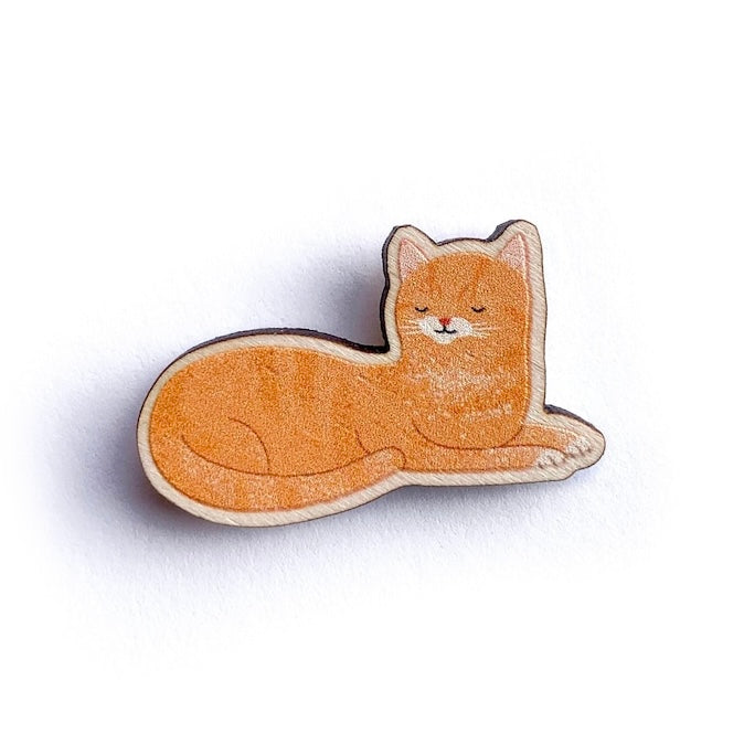 Ginger Cat, Responsibly Sourced Birch Wood Pin