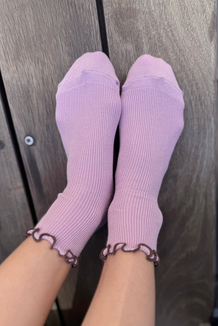 Le Bon Shoppe Women's Ruffled Modal Socks - Lilac/Brown