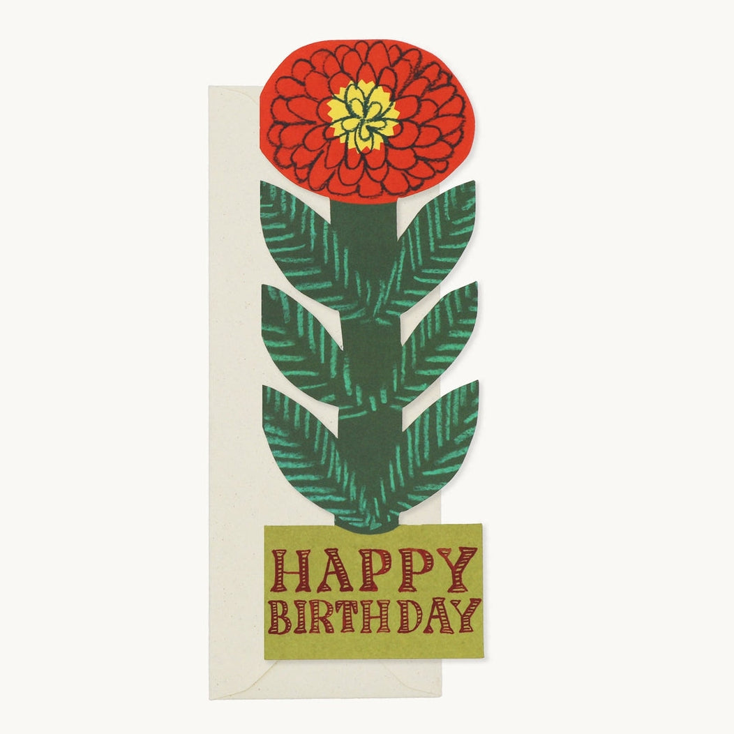 Hadley Paper Goods Cheery Red Flower, Happy Birthday Greeting Card