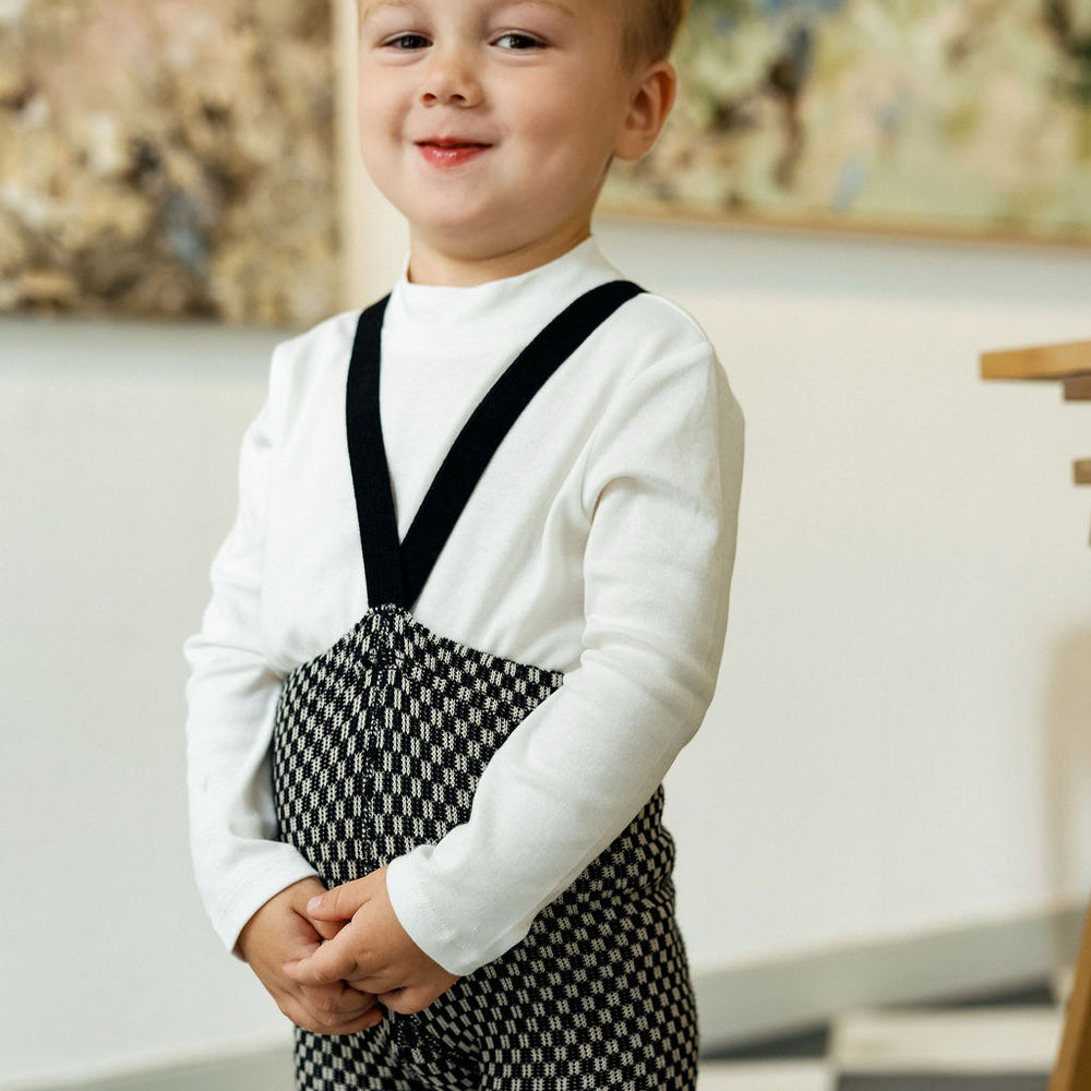 Silly Silas Tights With Braces - Black x White Checked