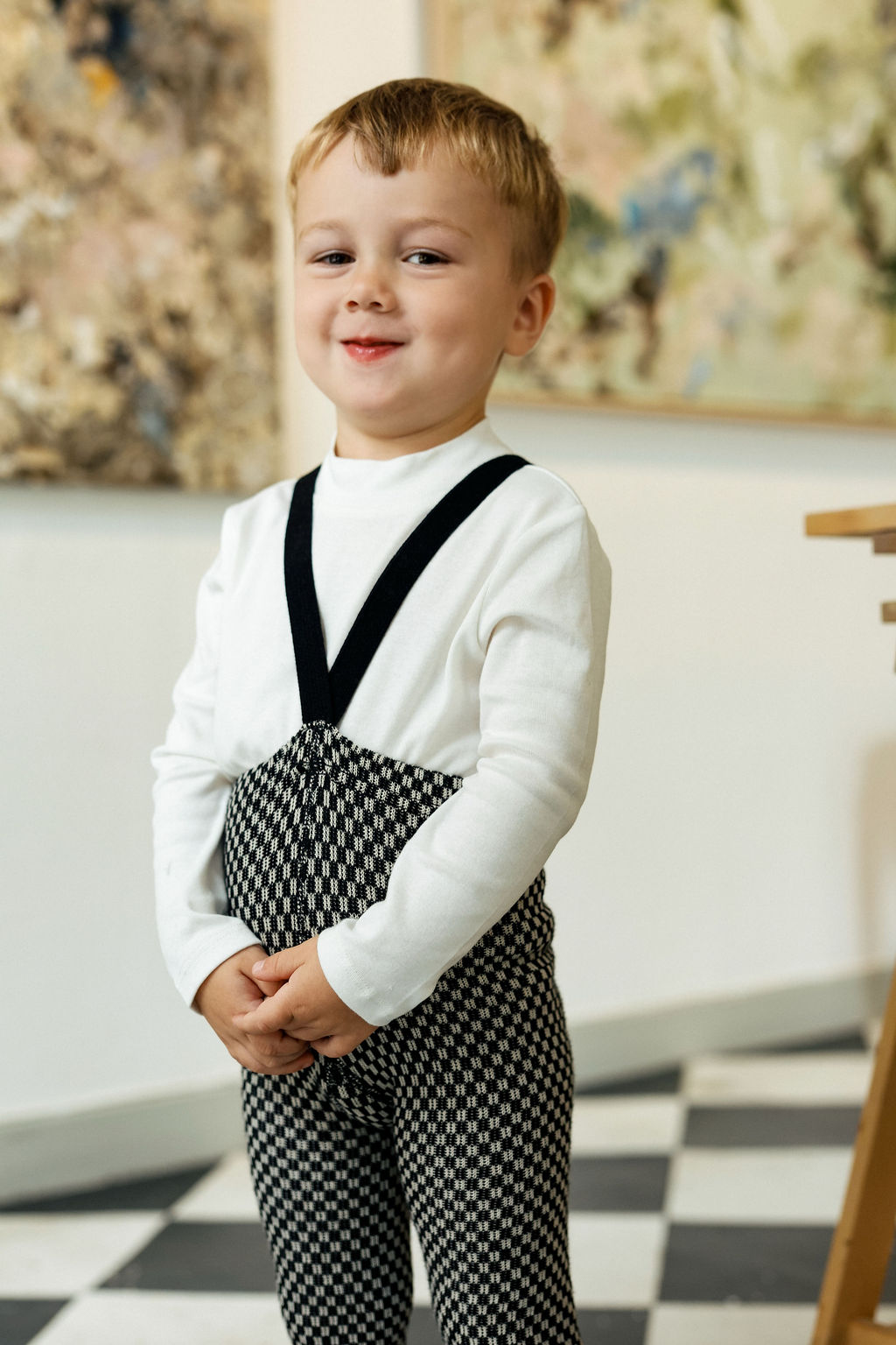 Silly Silas Tights With Braces - Black x White Checked