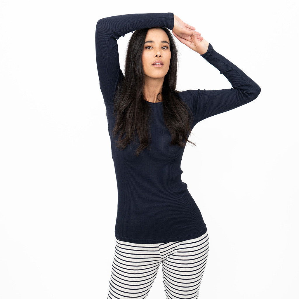 Minimalisma Women's Gerda Cotton/Silk Long Sleeve Top - Dark Blue