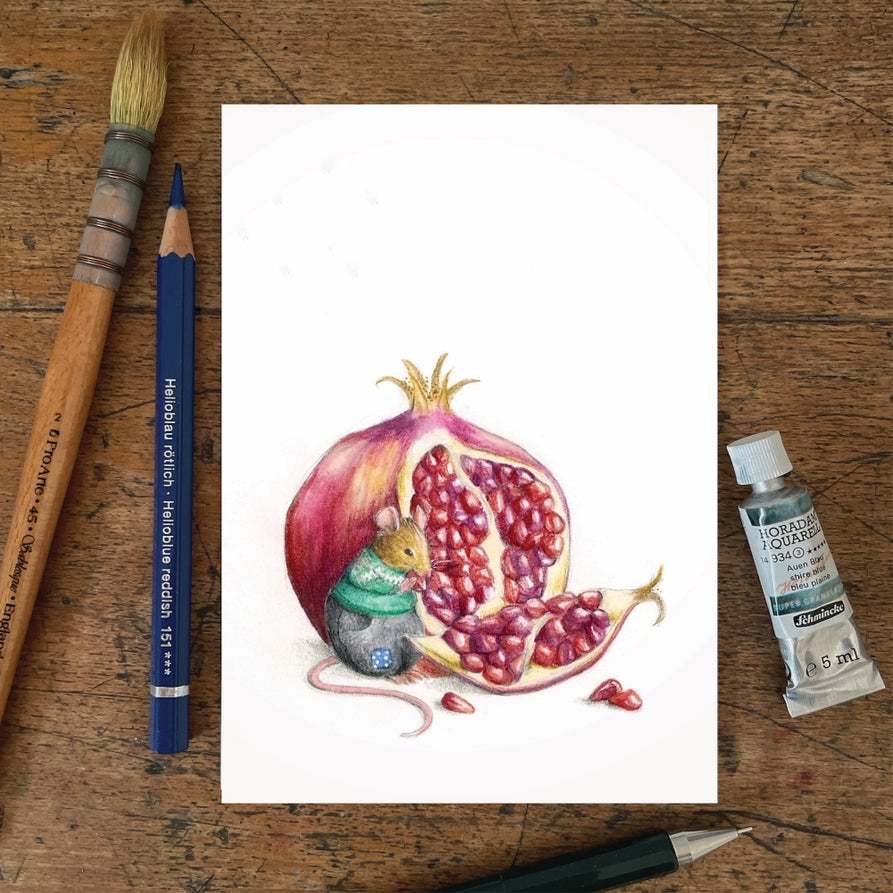 Mhairi Hellbrandt Pomegranate Mouse Postcard