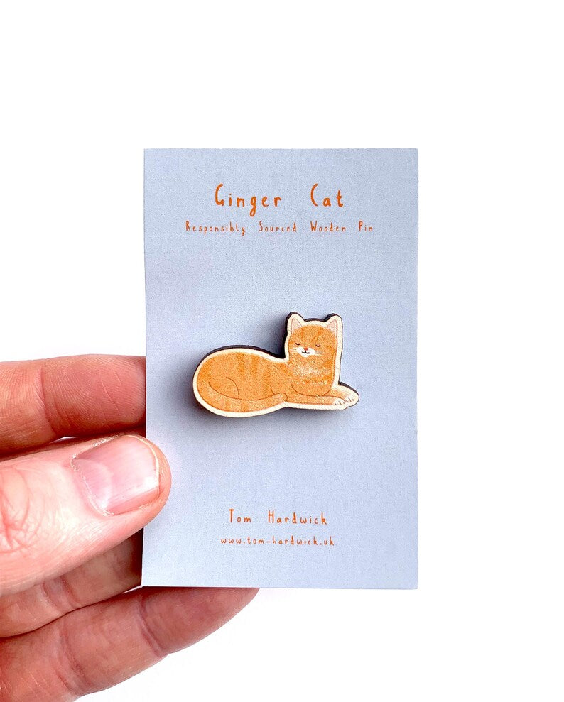 Ginger Cat, Responsibly Sourced Birch Wood Pin