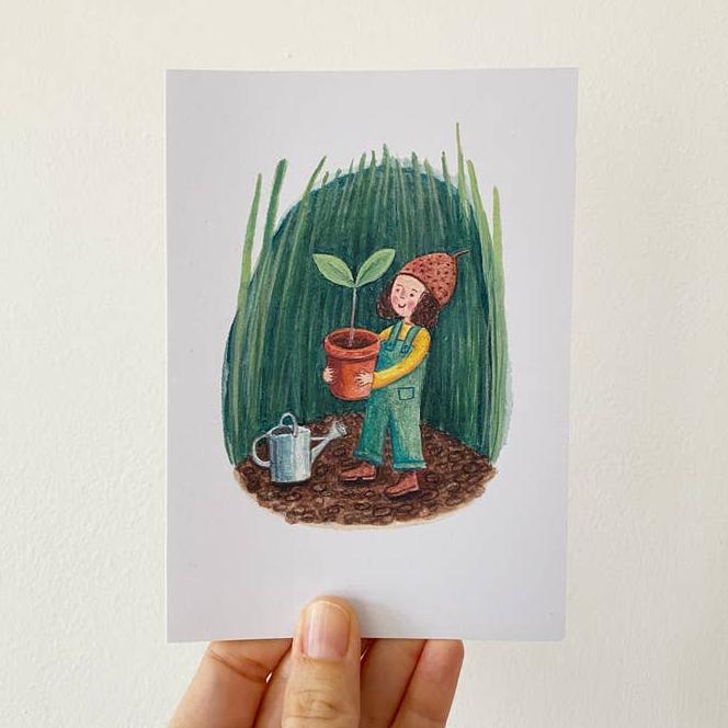 Juliet Thomas Doodles Planting Seedlings Greetings Card