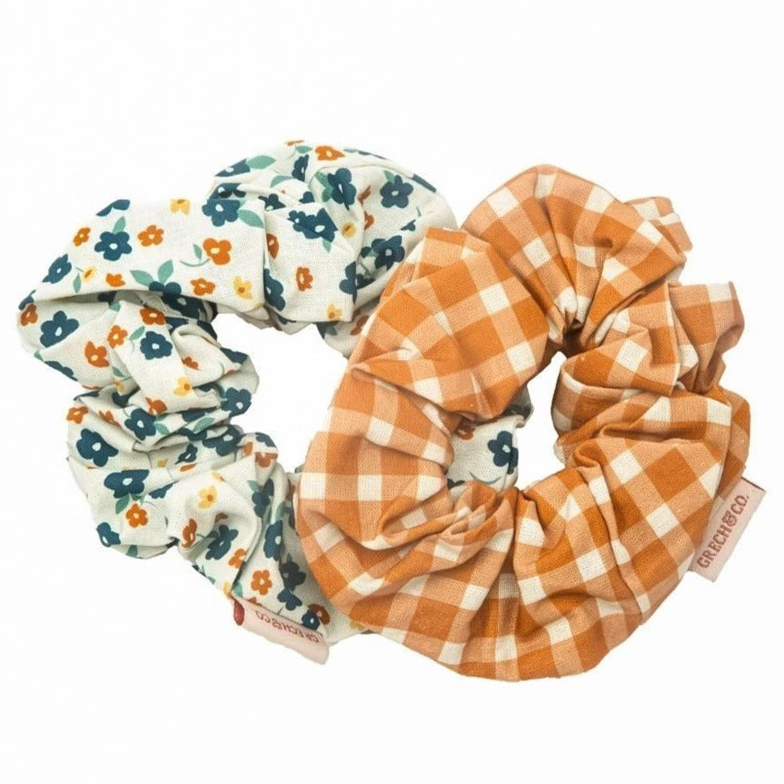 Grech & Co Hair Scrunchie, Set of 2 - Sienna Gingham/Meadow