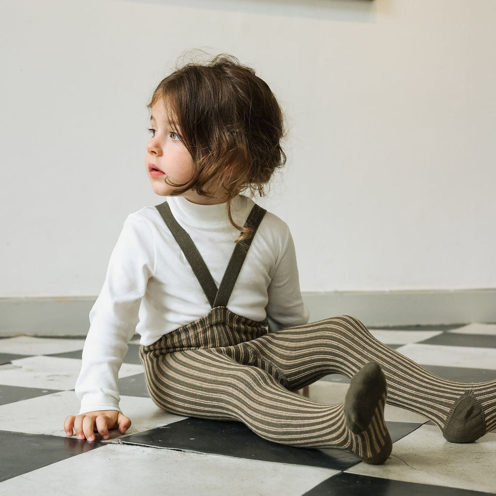 Silly Silas Tights With Braces - Seaweed Brown x Peanut Striped