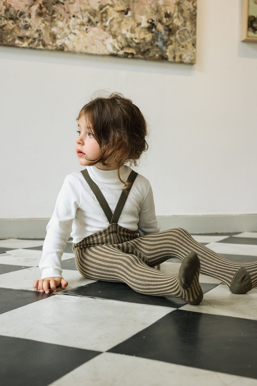 Silly Silas Tights With Braces - Seaweed Brown x Peanut Striped