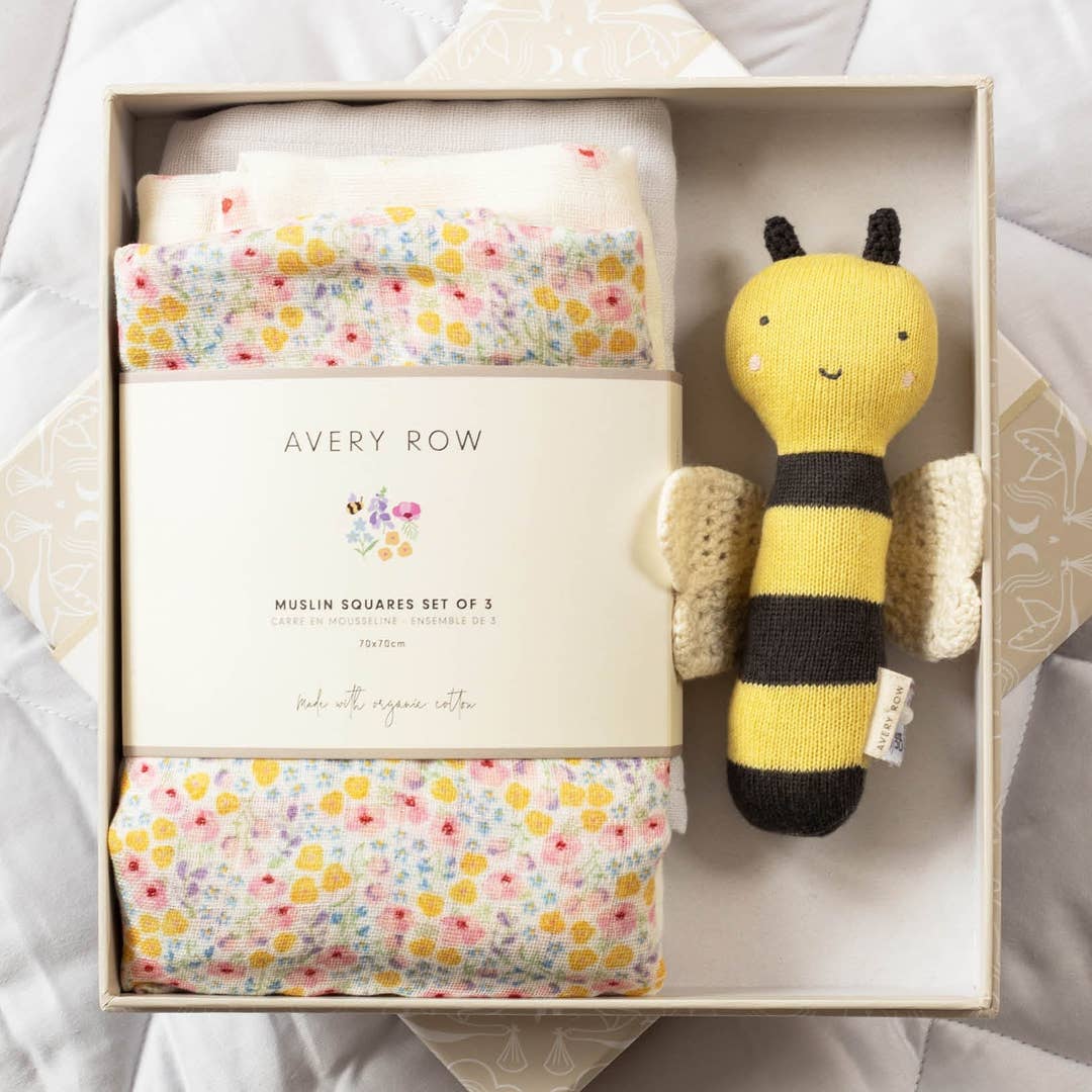 Avery Row Rattle & Care New Baby Gift Set - Wildflower Garden