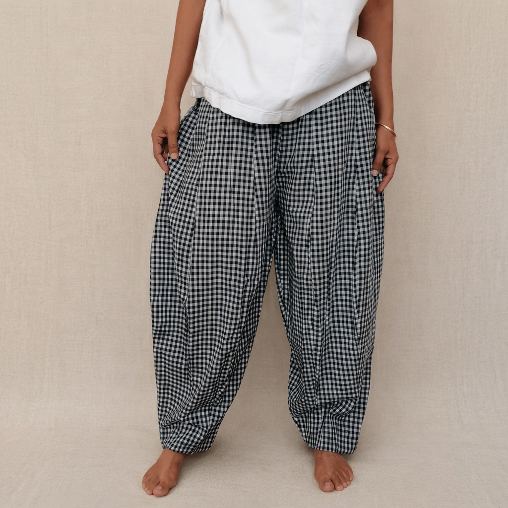 Cotton Conscious Handwoven Cotton Balloon Trousers, Gingham