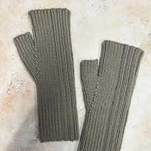  SMALL FOLK Handknits Women's Hand Knitted Ribbed Fingerless Mitts - Fossil