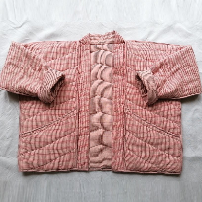 Cotton Conscious Women's Quilted Kimono Jacket - Pink Check