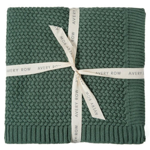 Avery Row Plait Knit Baby Blanket - Pine Green
